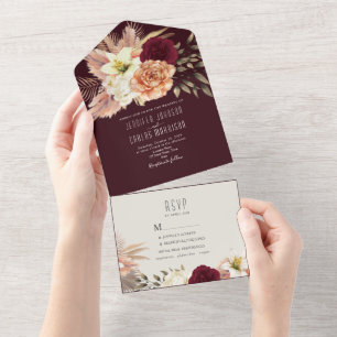 Rustic Boho Burgundy All-in-One Invite