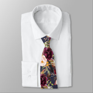 Rustic Boho Burgundy Blush Watercolor Flowers DIY Neck Tie