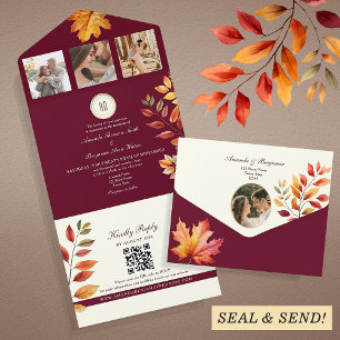 Rustic Boho Burgundy Fall Wedding All In One Invitation
