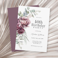 Rustic Boho Burgundy Plum Floral 40th Birthday