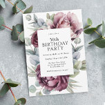 Rustic Boho Burgundy Plum Floral 50th Birthday Invitation<br><div class="desc">An ultra-feminine boho 50th birthday party invitation design that captures the essence of rustic elegance with its abundant display of peonies and roses in harmonizing deep burgundy, plum, and dusty pink with trailing eucalyptus greenery. The feminine botanical elements pop with style and sophistication. Personalize the text template with your event...</div>