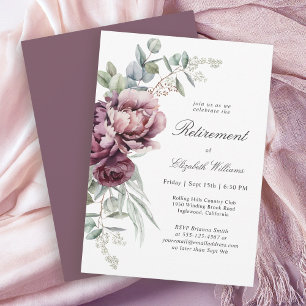 Rustic Boho Burgundy Plum Floral Retirement Party Invitation