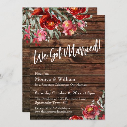 Rustic Boho Burgundy Red Floral We Got Married Invitation