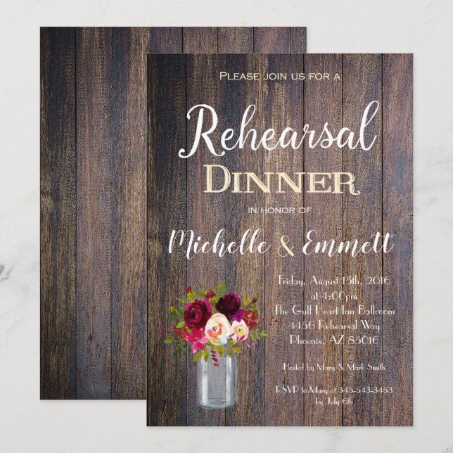 Rustic Boho Burgundy Rehearsal Dinner Invitation (Front/Back)