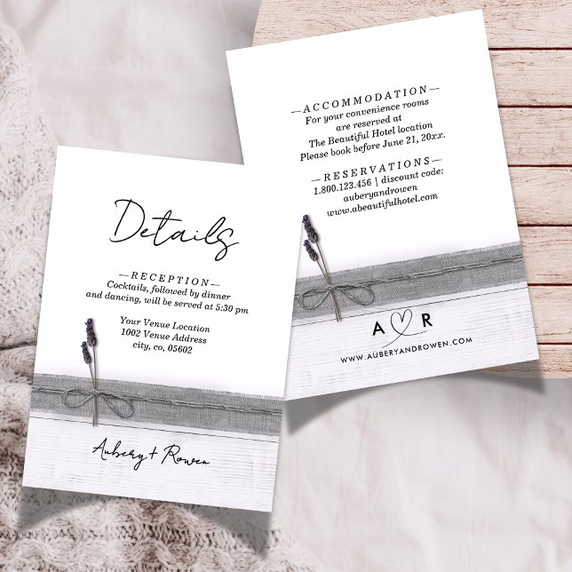 Rustic Boho Burlap Wood Lavender Wedding Details Enclosure Card (Creator Uploaded)