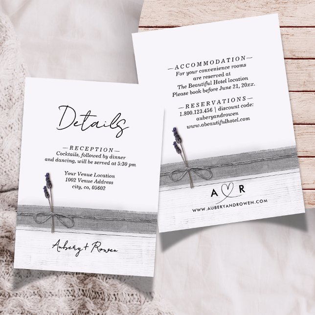 Rustic Boho Burlap Wood Lavender Wedding Details Enclosure Card (Creator Uploaded)