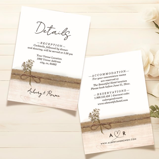 Rustic Boho Burlap Wood Wildflower Wedding Details Enclosure Card (Creator Uploaded)
