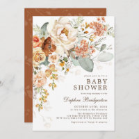 Rustic Boho Burnt Orange Cream Floral Baby Shower  Invitation