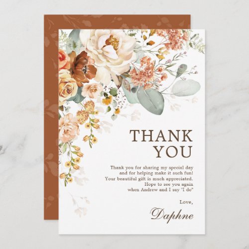 Rustic Boho Burnt Orange Floral Bridal Shower Thank You Card