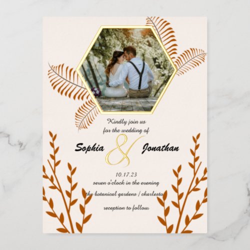 rustic boho burnt orange wedding foil invitation postcard