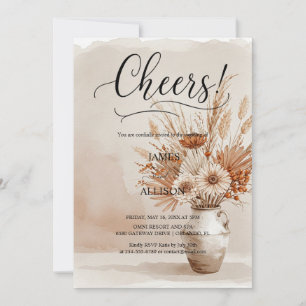 Rustic Boho Cheers Neutral Floral Invitation