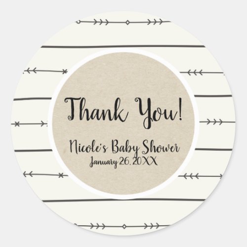 Rustic Boho Chic Baby Shower Modern Kraft Favor Classic Round Sticker