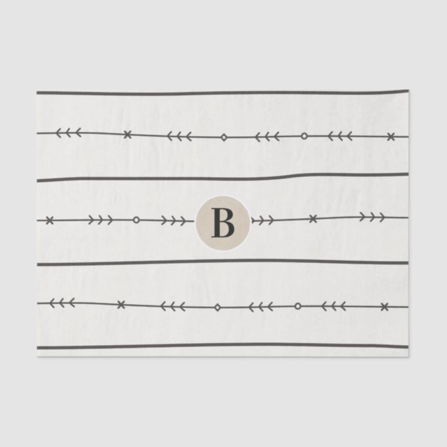 Rustic Boho Chic Baby Shower Modern Kraft Monogram Tissue Paper (Front)