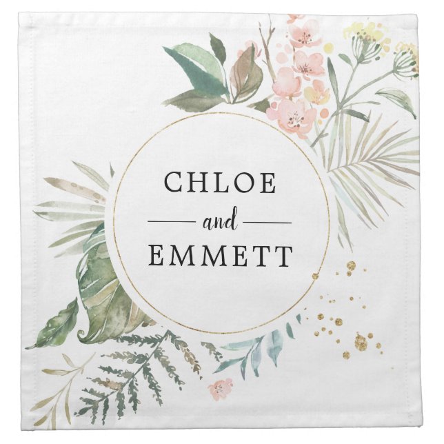 Rustic Boho Chic Botanical Sage Green Wedding Cloth Napkin (Front)