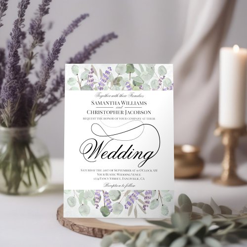 Rustic Boho Chic Eucalyptus  Lavender Wedding Invitation