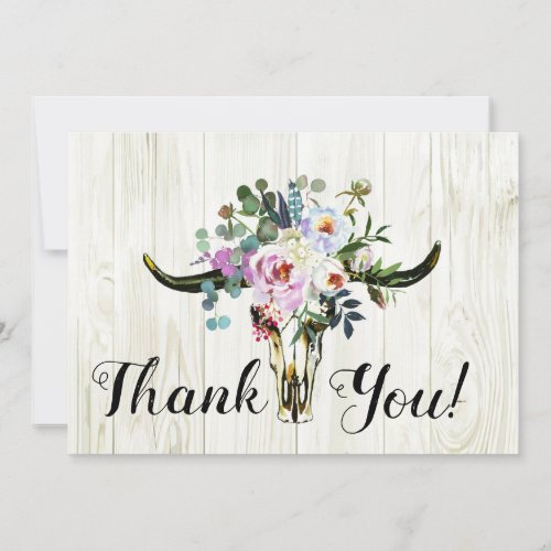 Rustic Boho Chic Floral Longhorn Skull Thank You