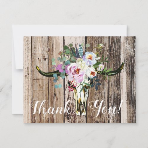 Rustic Boho Chic Floral Longhorn Skull Thank You