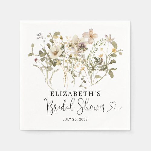 Rustic Boho Chic Floral Wildflowers Bridal Shower Napkins
