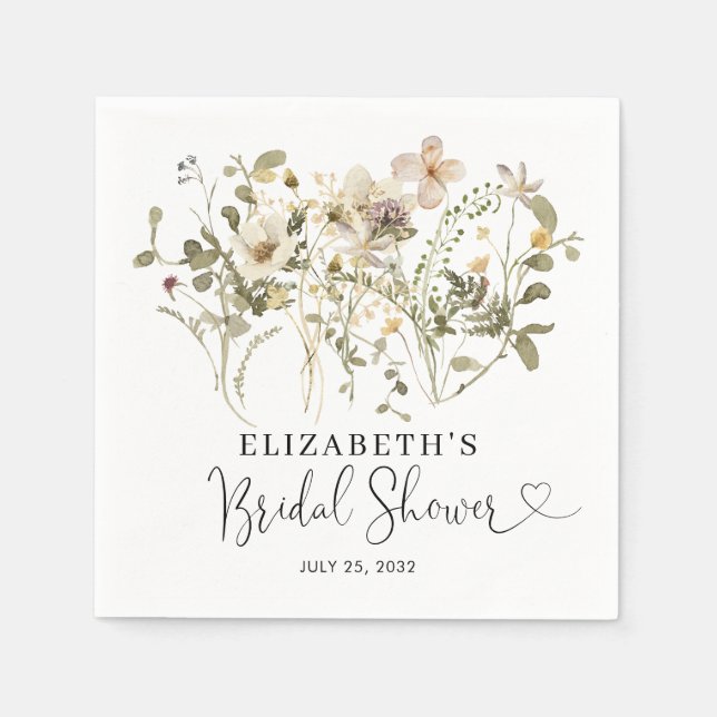 Rustic Boho Chic Floral Wildflowers Bridal Shower Napkins (Front)