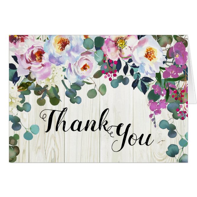 Rustic Boho Chic Peonies Floral Thank You Cards (Front Horizontal)