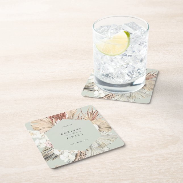 Rustic Boho-Chic Personalized Square Paper Coaster (Insitu)