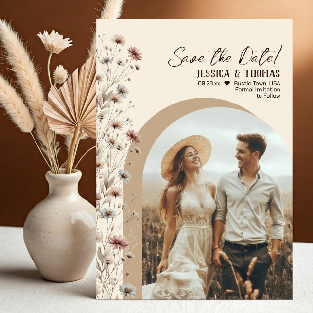 Rustic Boho Chic Wildflowers Arch Photo Wedding Save The Date (Creator Uploaded)