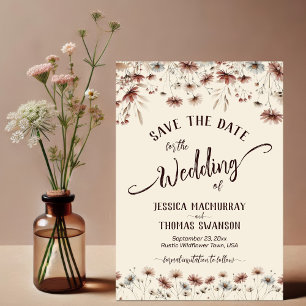 Rustic Boho Chic Wildflowers Calligraphy Wedding Save The Date