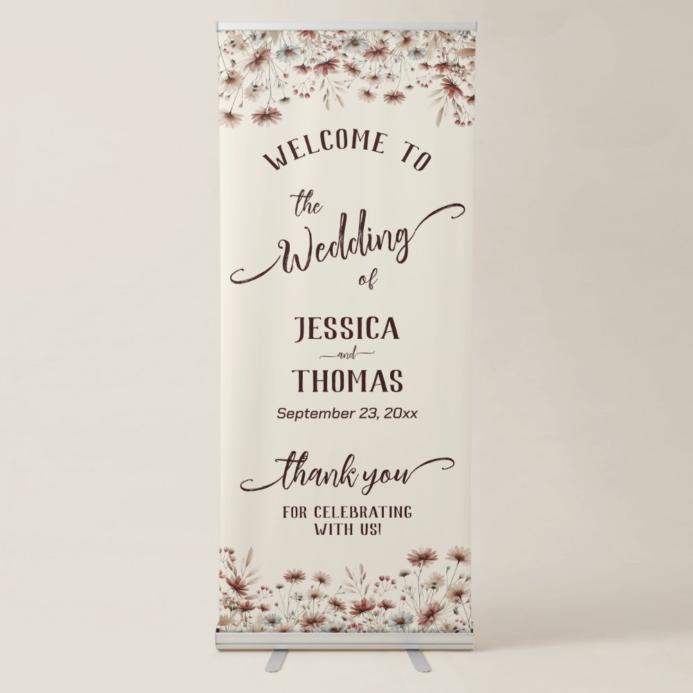 Disover Rustic Boho Chic Wildflowers Cream Wedding Welcome Retractable Banner