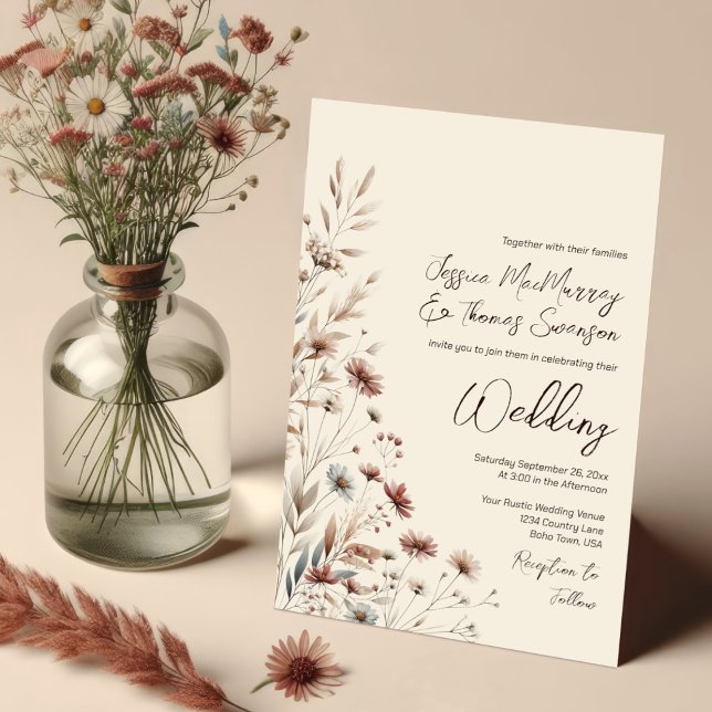Rustic Boho Chic Wildflowers Elegant Wedding Invitation (Creator Uploaded)