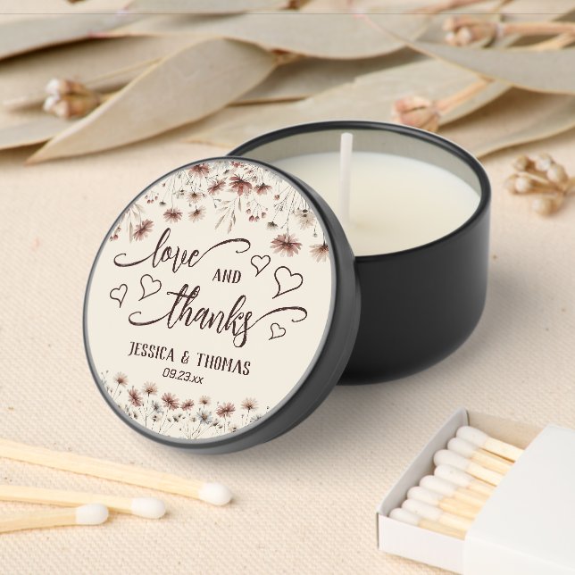 Rustic Boho Chic Wildflowers Love & Thanks Wedding Mini Candle Favors (Insitu)