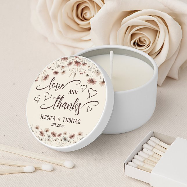 Rustic Boho Chic Wildflowers Love & Thanks Wedding Mini Candle Favors (Creator Uploaded)