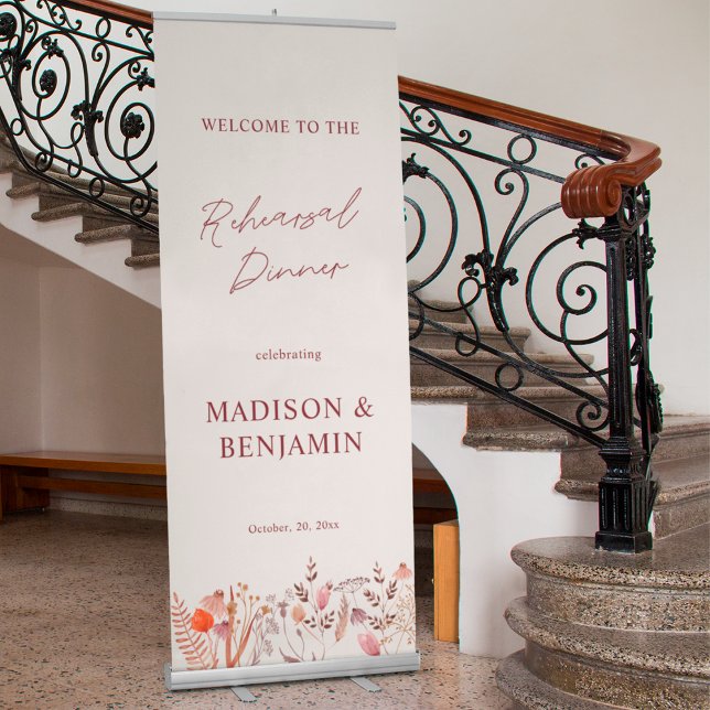 Rustic Boho Chic Wildflowers Rehearsal Dinner Retractable Banner (Creator Uploaded)