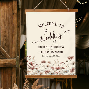Rustic Boho Chic Wildflowers Wedding Welcome Hanging Tapestry