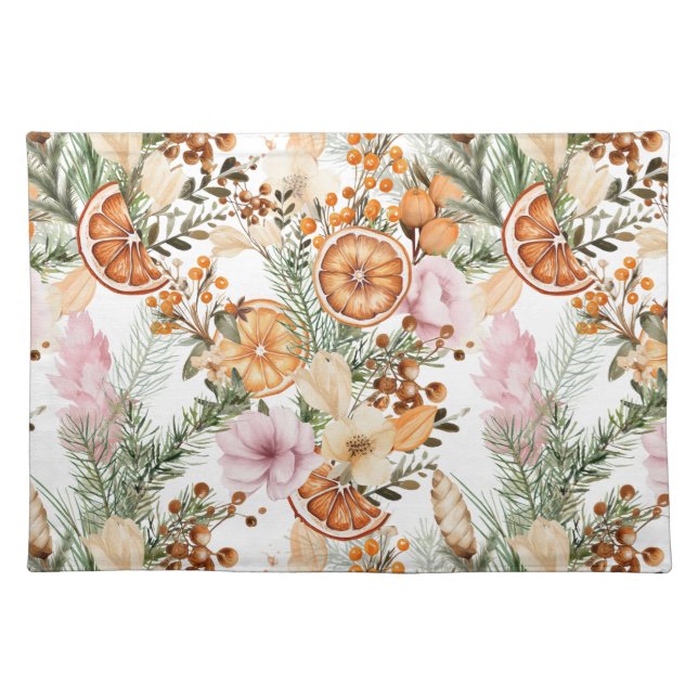 Rustic boho Christmas dry oranges botanical Cloth Placemat (Front)