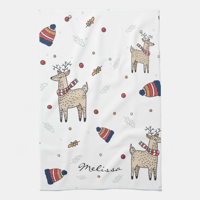 Rustic Boho Christmas Family Kitchen Towel (Vertical)