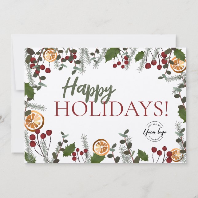 Rustic Boho Christmas foliage Happy Holidays Holiday Card (Front)