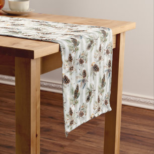 Rustic Boho Christmas Pine Farmhouse Pattern Short Table Runner