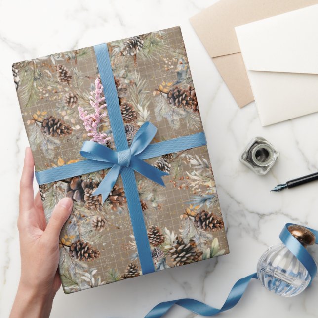 Rustic Boho Christmas Pine Farmhouse Pattern  Wrapping Paper (Gifting)
