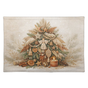 Rustic Boho Christmas Tree with Natural Ornaments Cloth Placemat