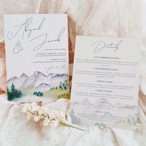Rustic boho Colorado mountain all in one wedding Invitation