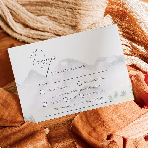 Rustic boho Colorado mountain destination wedding RSVP Card