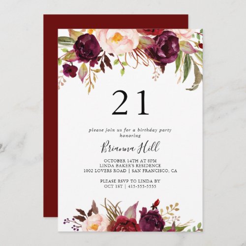 Rustic Boho Colorful Floral 21st Birthday Party Invitation