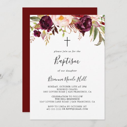 Rustic Boho Colorful Floral Baptism Invitation