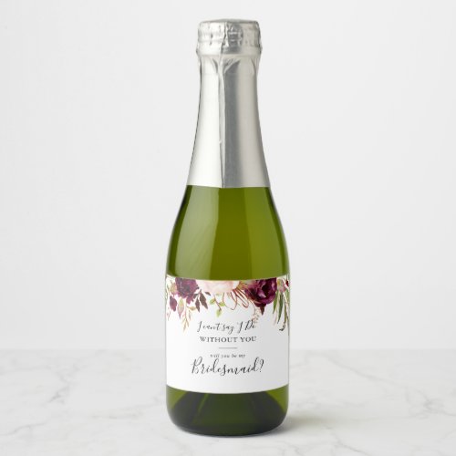 Rustic Boho Colorful Floral Bridesmaid Proposal Sparkling Wine Label
