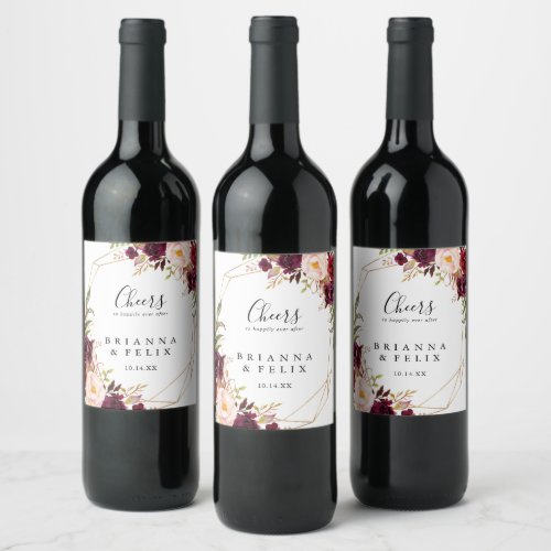 Rustic Boho Colorful Floral Cheers Wedding Wine Label