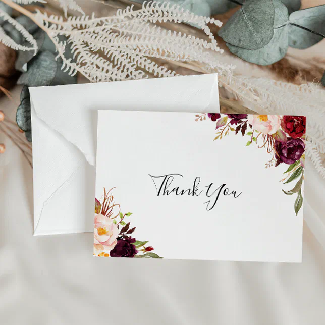 Rustic Boho Colorful Floral Flat Wedding Thank You Card | Zazzle