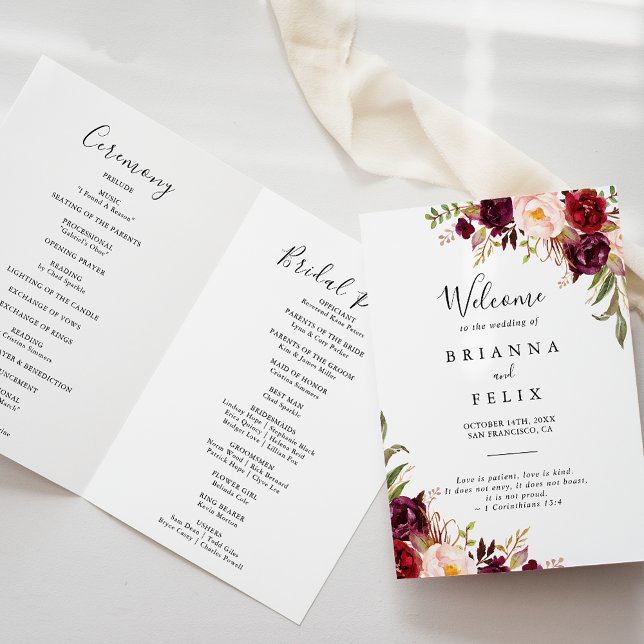 Rustic Boho Colorful Floral Folded Wedding Program (Creator Uploaded)