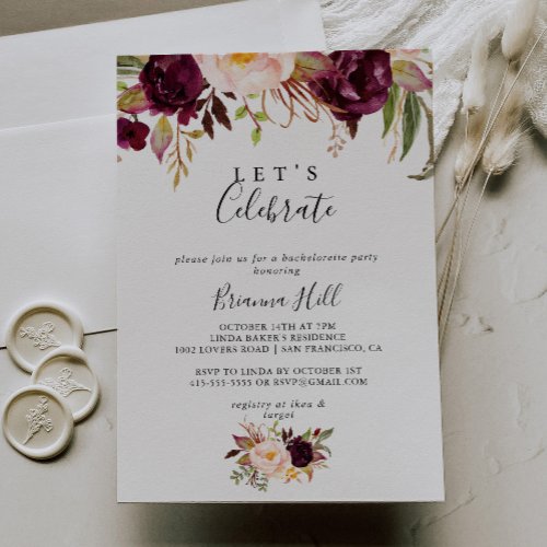 Rustic Boho Colorful Floral Lets Celebrate Party Invitation