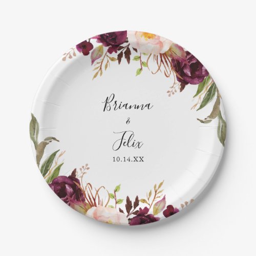 Rustic Boho Colorful Floral Wedding Cake Paper Plates