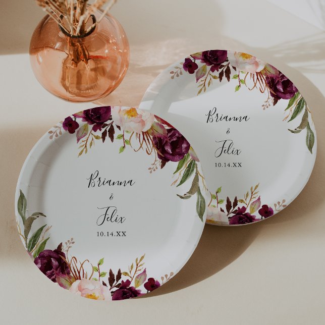 Rustic Boho Colorful Floral Wedding Cake Paper Plates (Creator Uploaded)